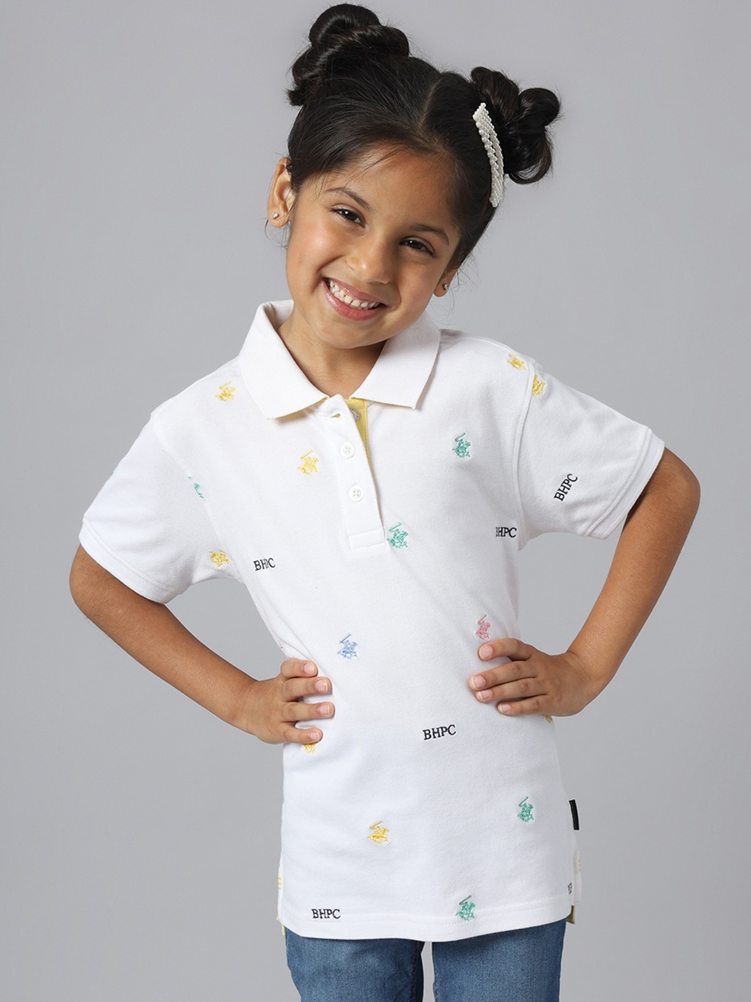 

Beverly Hills Polo Club Girls Embroidered Polo Collar T-shirt, White