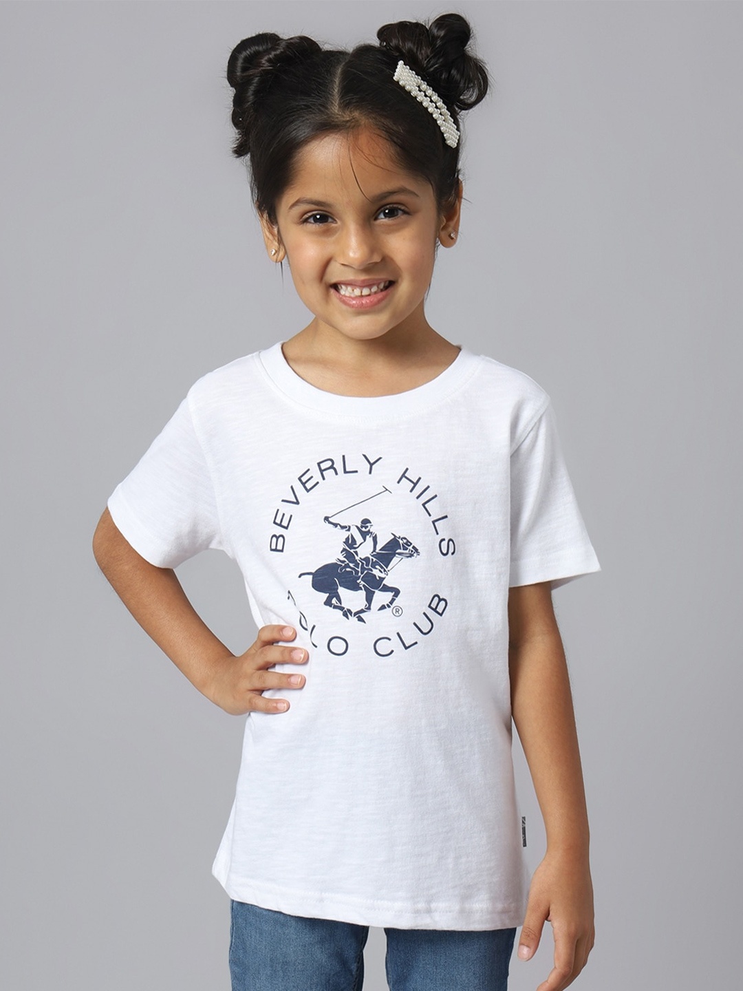 Beverly Hills Polo Club Girls Typography Printed Pure Cotton T-shirt, White
