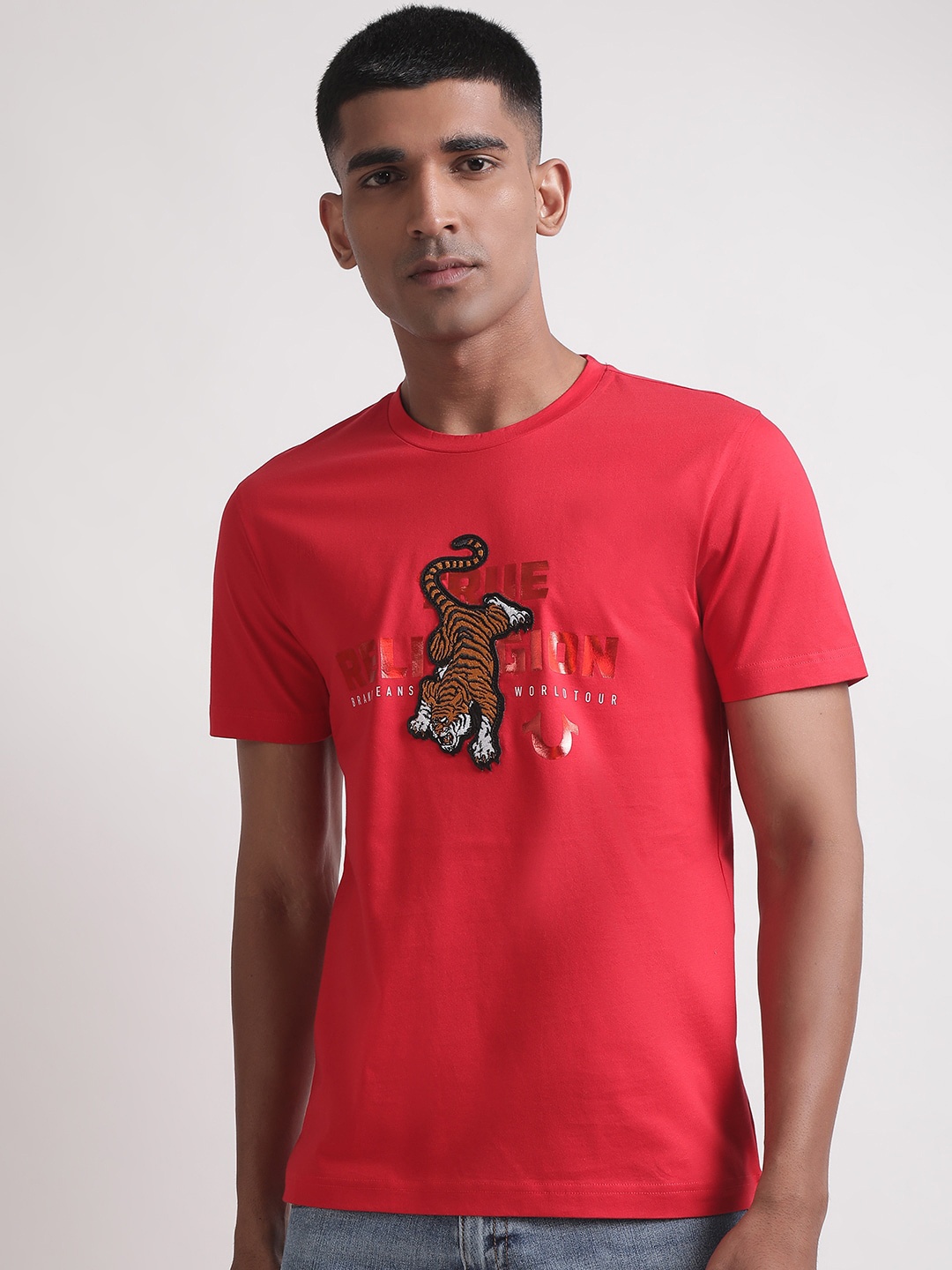 

True Religion Typography Printed Cotton T-shirt, Red