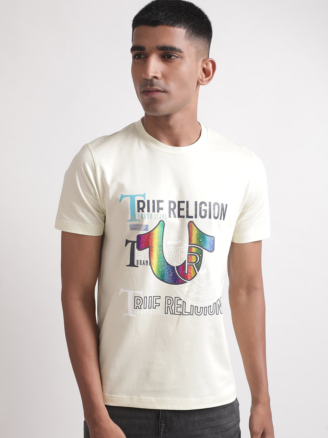 

True Religion Typography Printed Cotton T-shirt, Off white