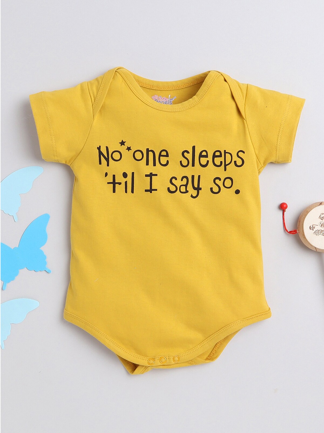 

Little Angels Infants Kids Typography Printed Cotton Bodysuit, Yellow