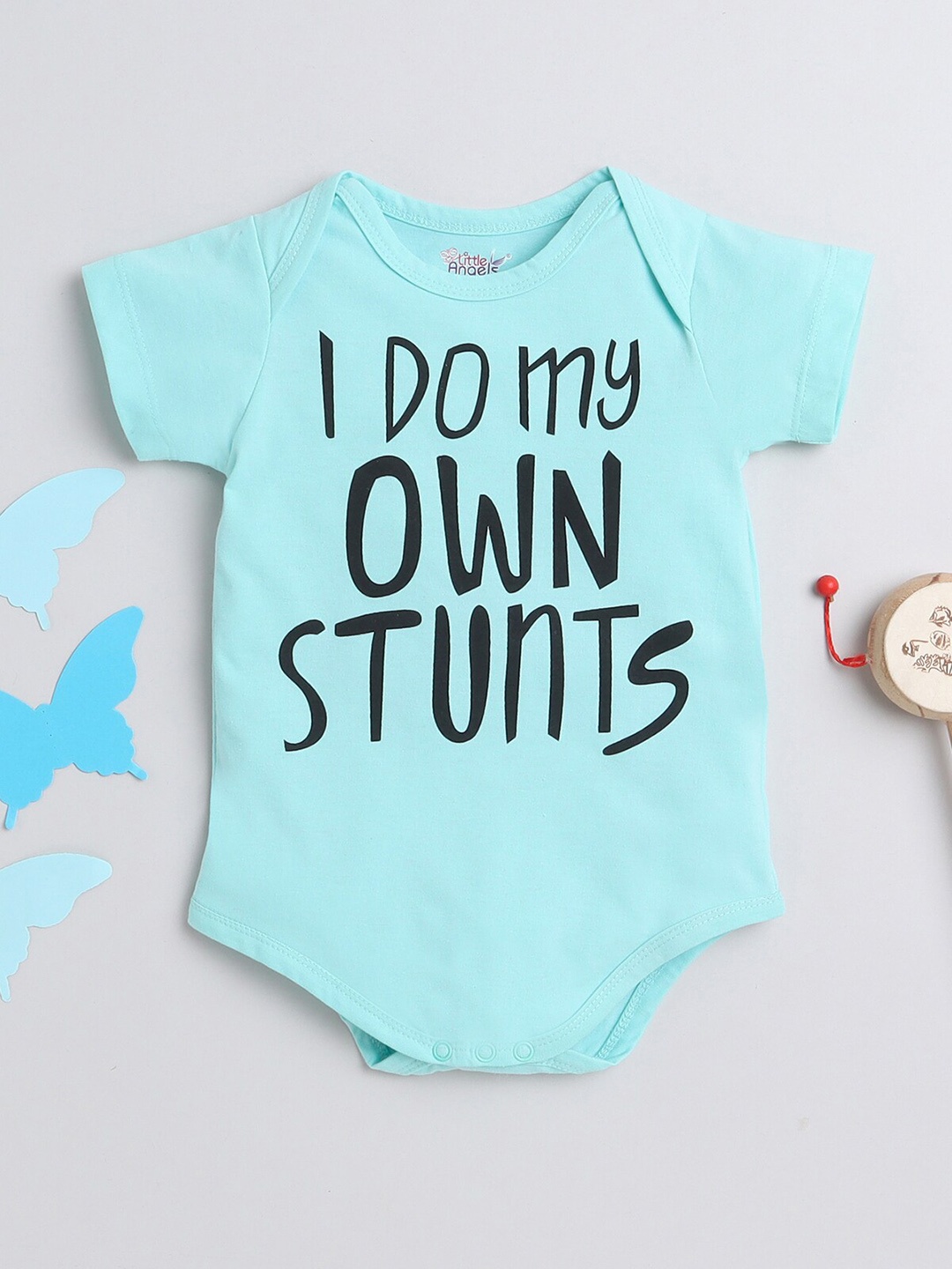 

Little Angels Infants Kids Typography Printed Cotton Bodysuit, Turquoise blue