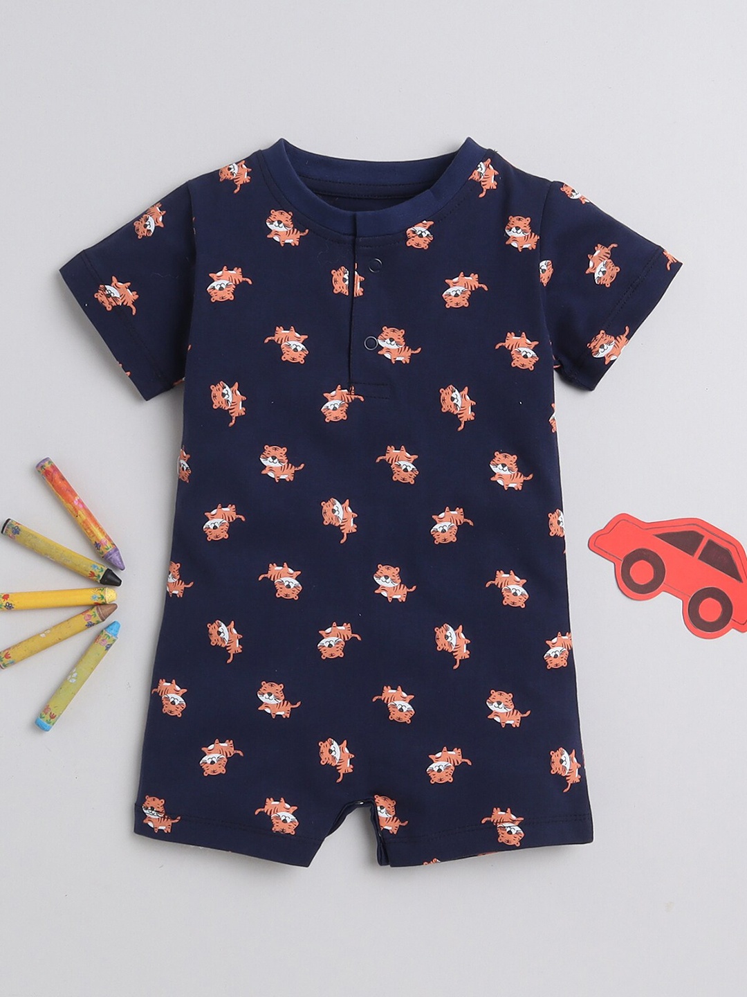 

Little Angels Infants Printed Cotton Romper, Navy blue
