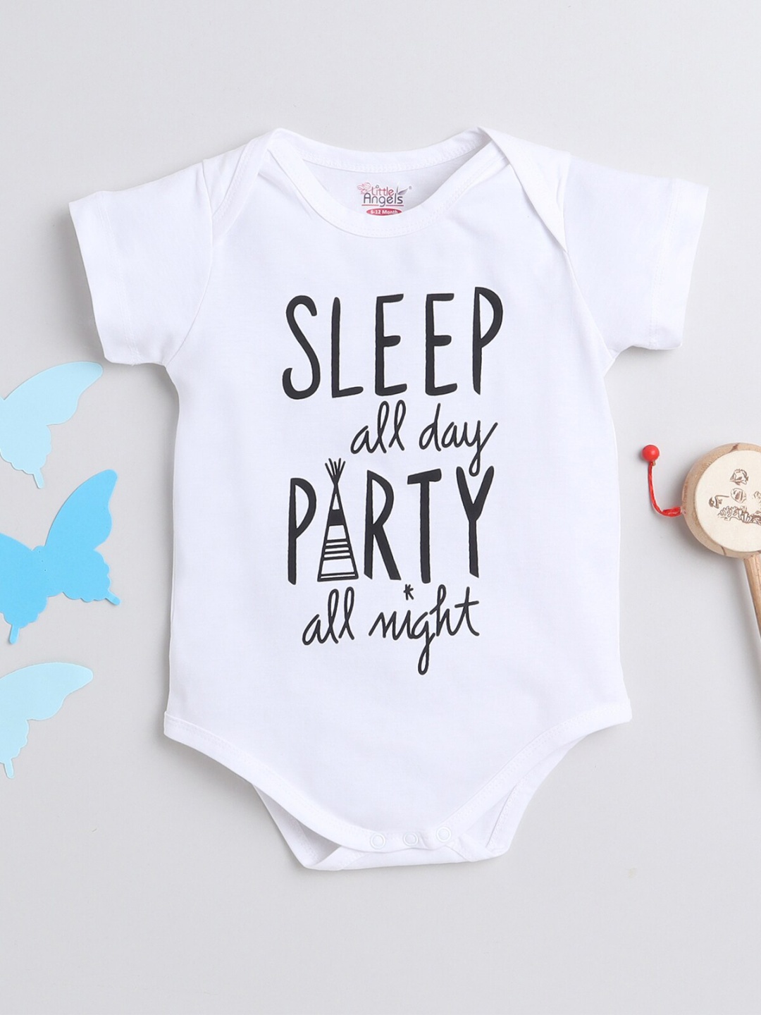 

Little Angels Infants Printed Cotton Bodysuit, White