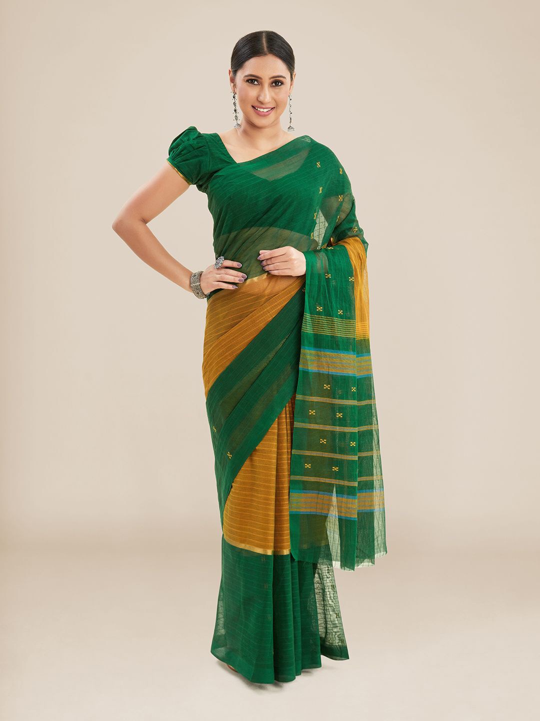 

Kalyan Silks Striped Zari Saree, Green