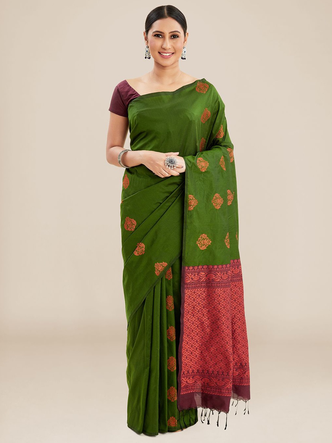 

Kalyan Silks Ethnic Motifs Woven Design Saree, Green