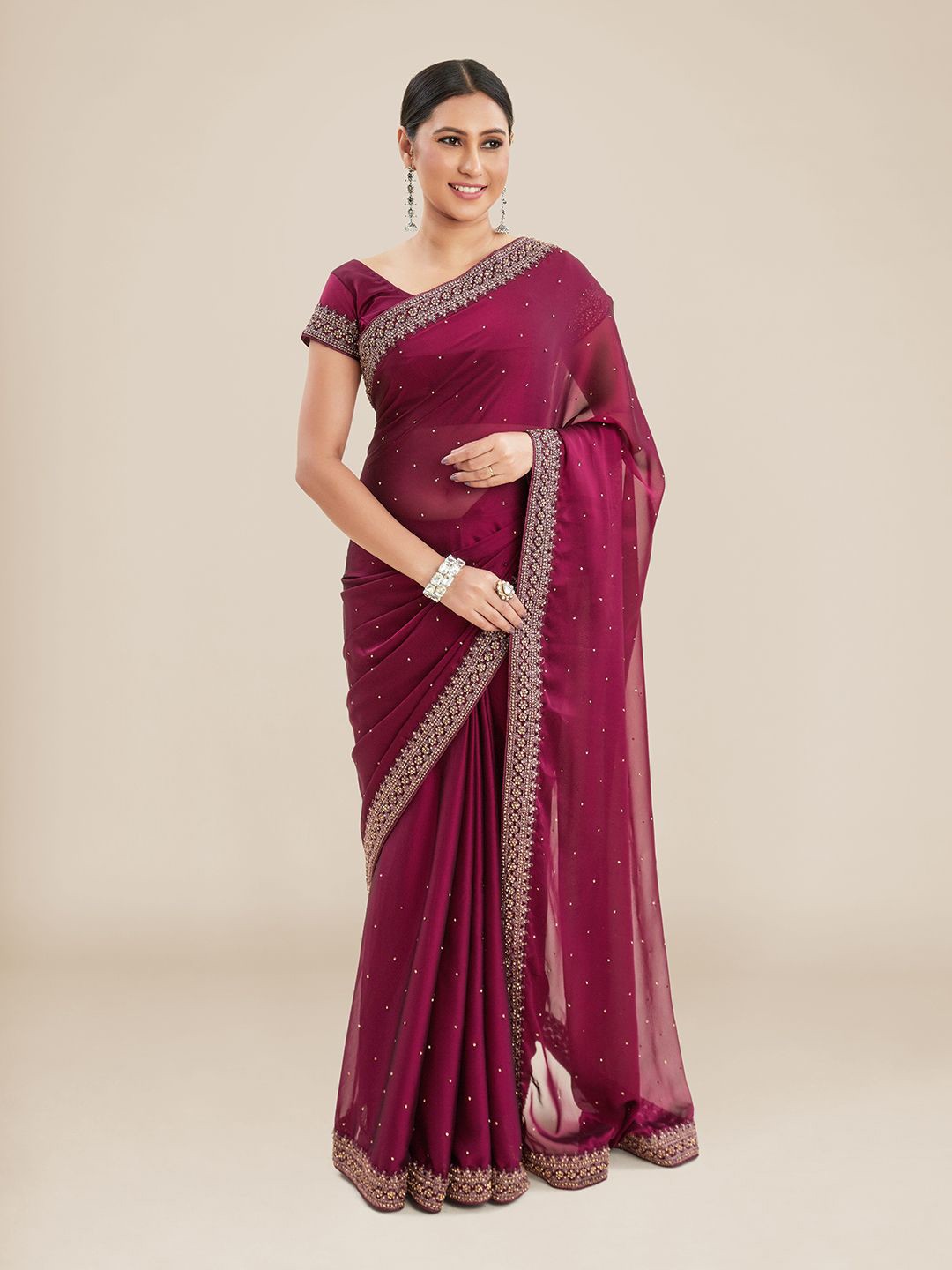 

Kalyan Silks Beads And Stones Embellished Saree, Burgundy