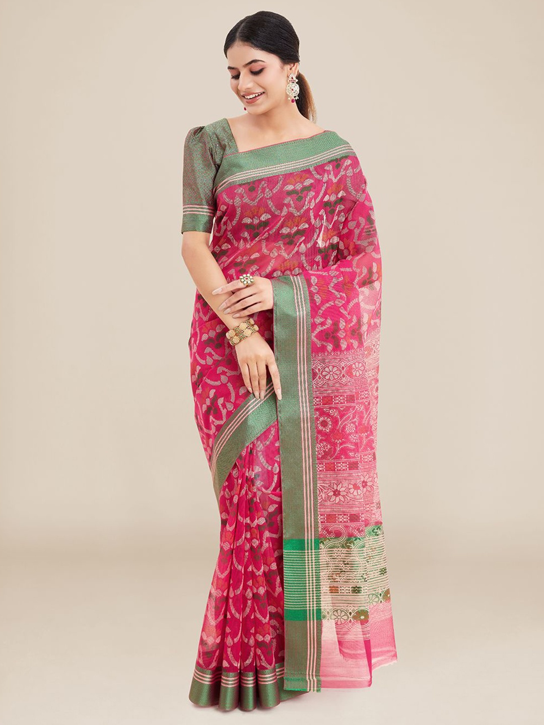 

Kalyan Silks Floral Woven Design Saree, Pink