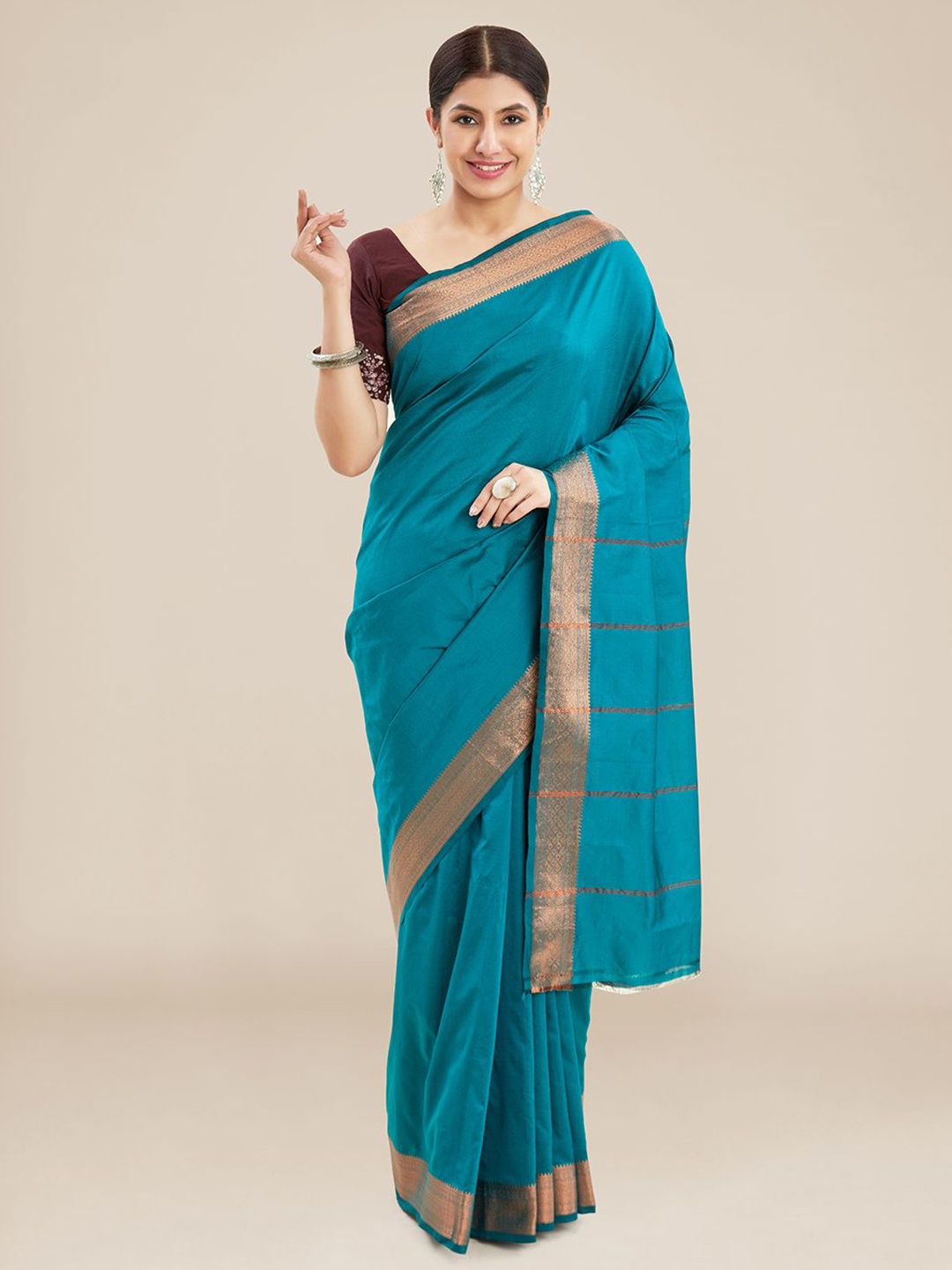 

Kalyan Silks Woven Design Mysore Silk Saree, Turquoise blue