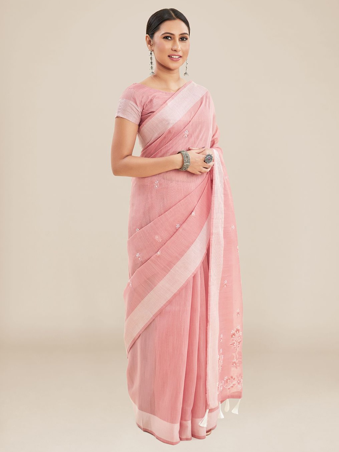 

Kalyan Silks Floral Embroidered Saree, Pink