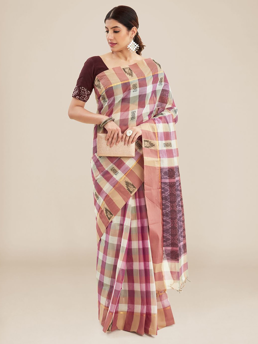 

Kalyan Silks Checked Pure Cotton Saree, Mauve