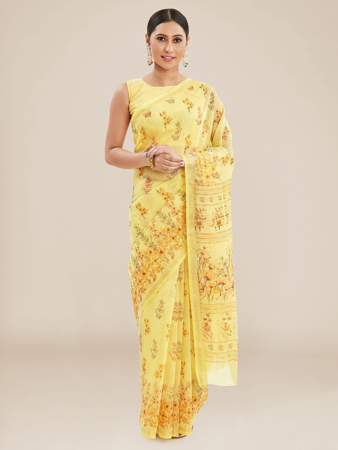 

Kalyan Silks Floral Printed Saree, Yellow