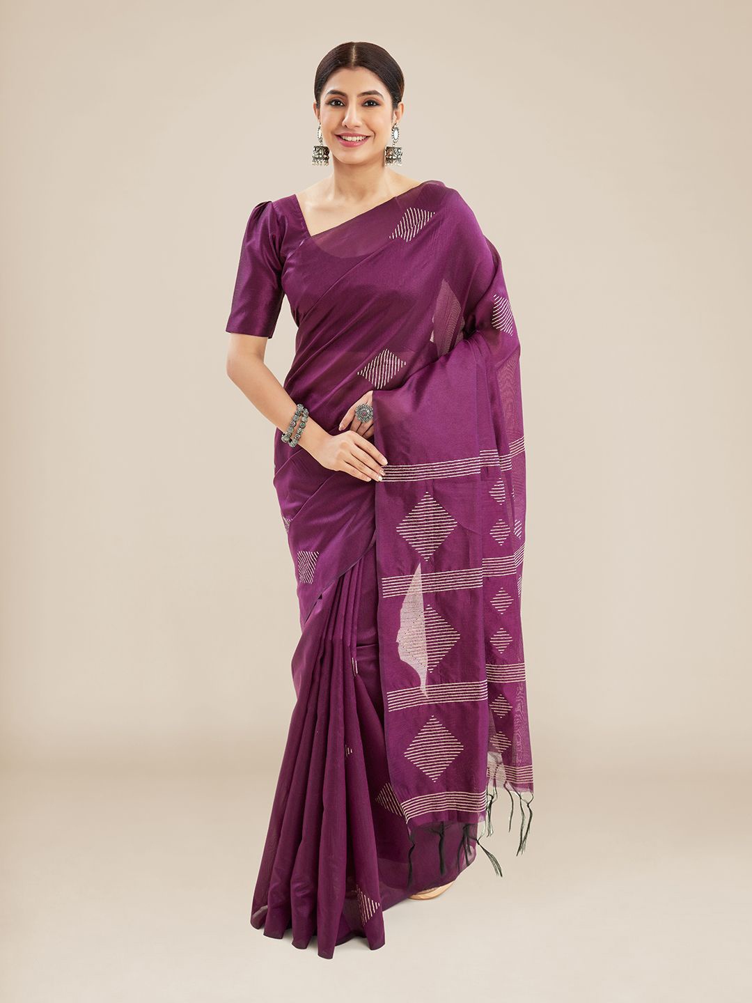 

Kalyan Silks Geometric Woven Design Saree, Purple