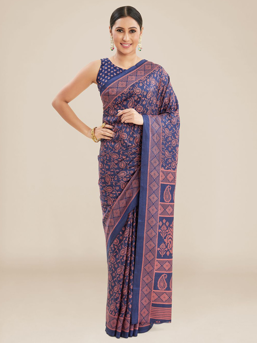 

Kalyan Silks Paisley Woven Design Saree, Navy blue