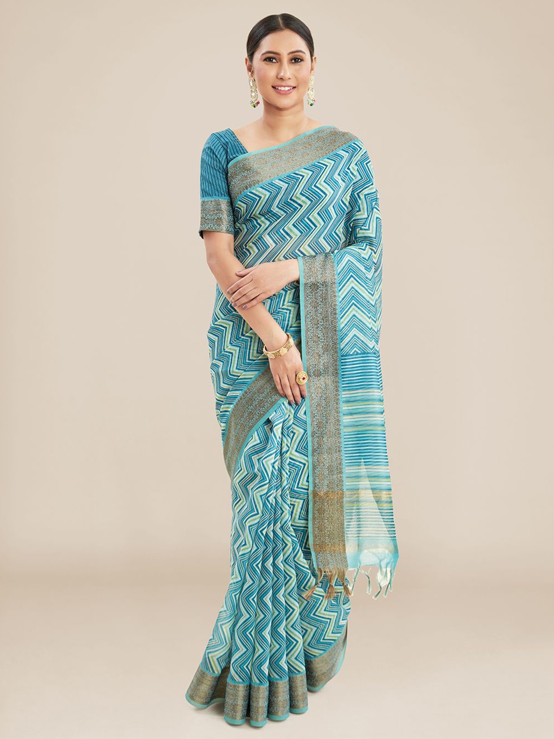 

Kalyan Silks Geometric Printed Zari Saree, Blue