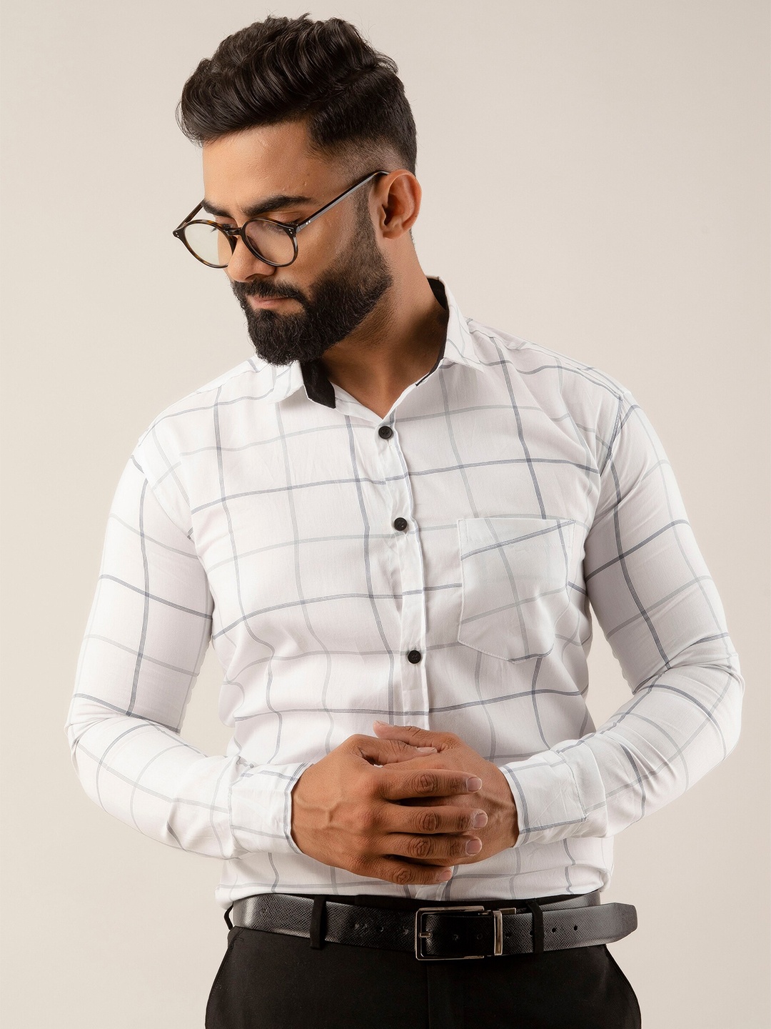 

SURHI Smart Fit Windowpane Checked Twill Formal Shirt, White