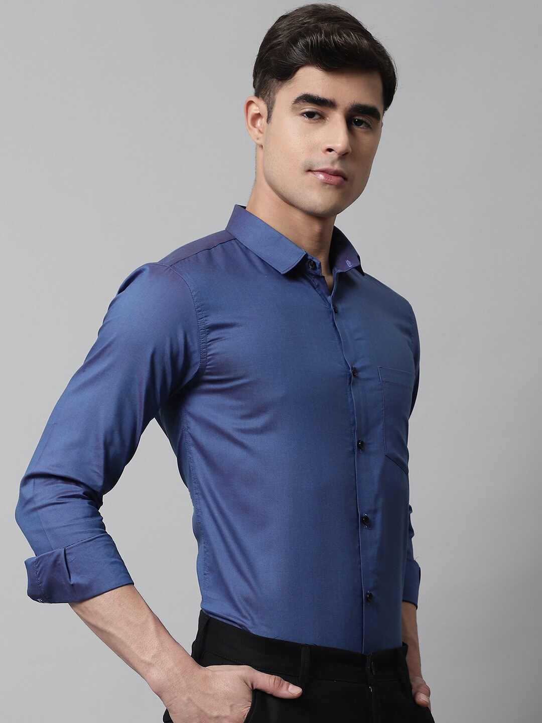 

Majestic Man Smart Slim Fit Spread Collar Formal Shirt, Blue