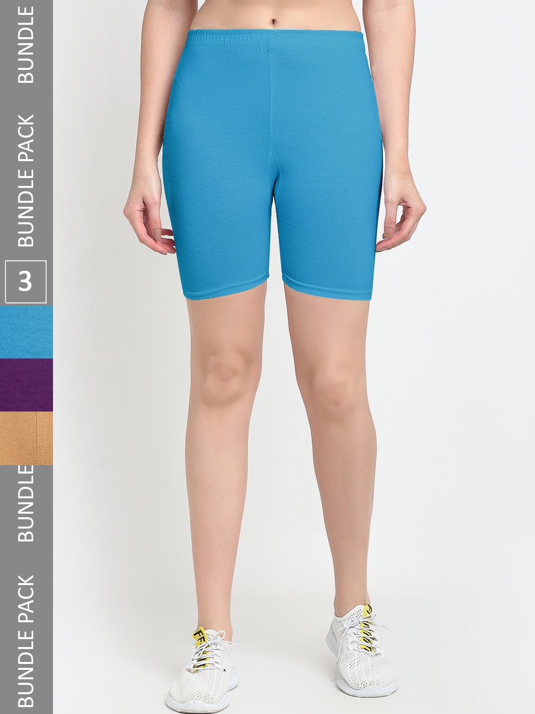 

Jinfo Women Pack Of 3 Lycra Cycling Shorts, Beige