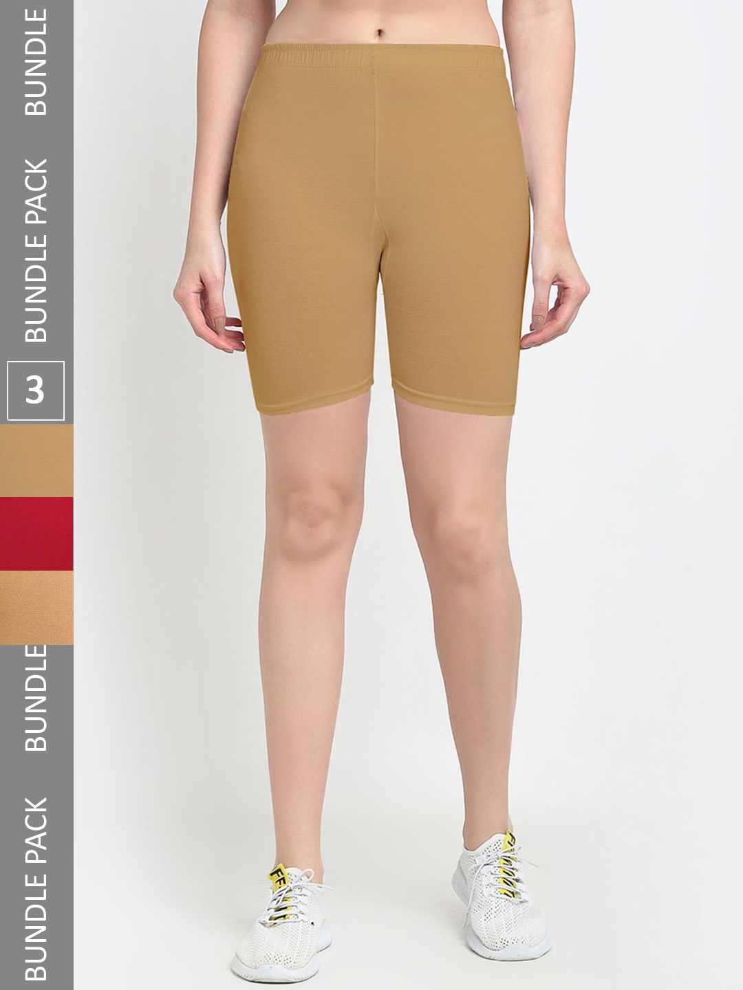 Jinfo Women Pack Of 3 Sports Shorts, Beige