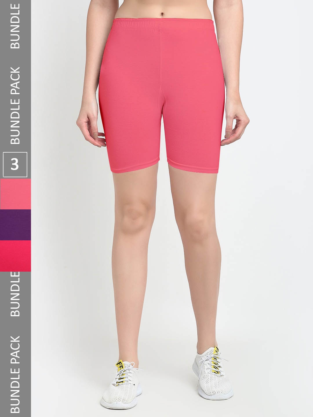 

Jinfo Women Pack Of 3 Sports Shorts, Pink