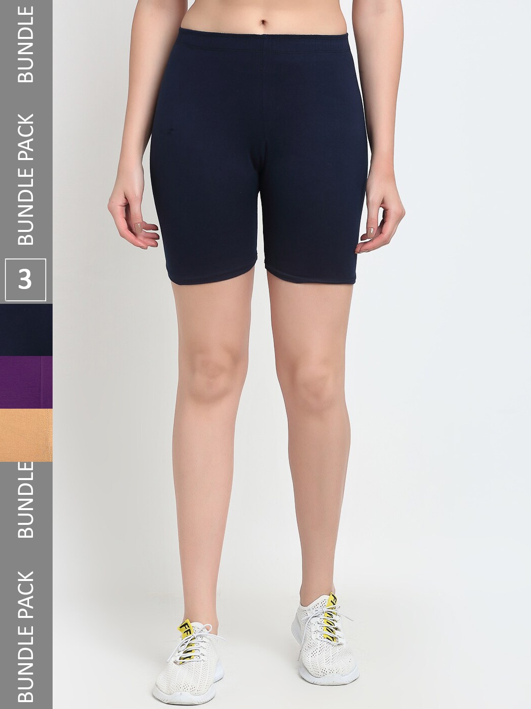 Jinfo Women Pack Of 3 Mid-Rise Sports Shorts, Beige