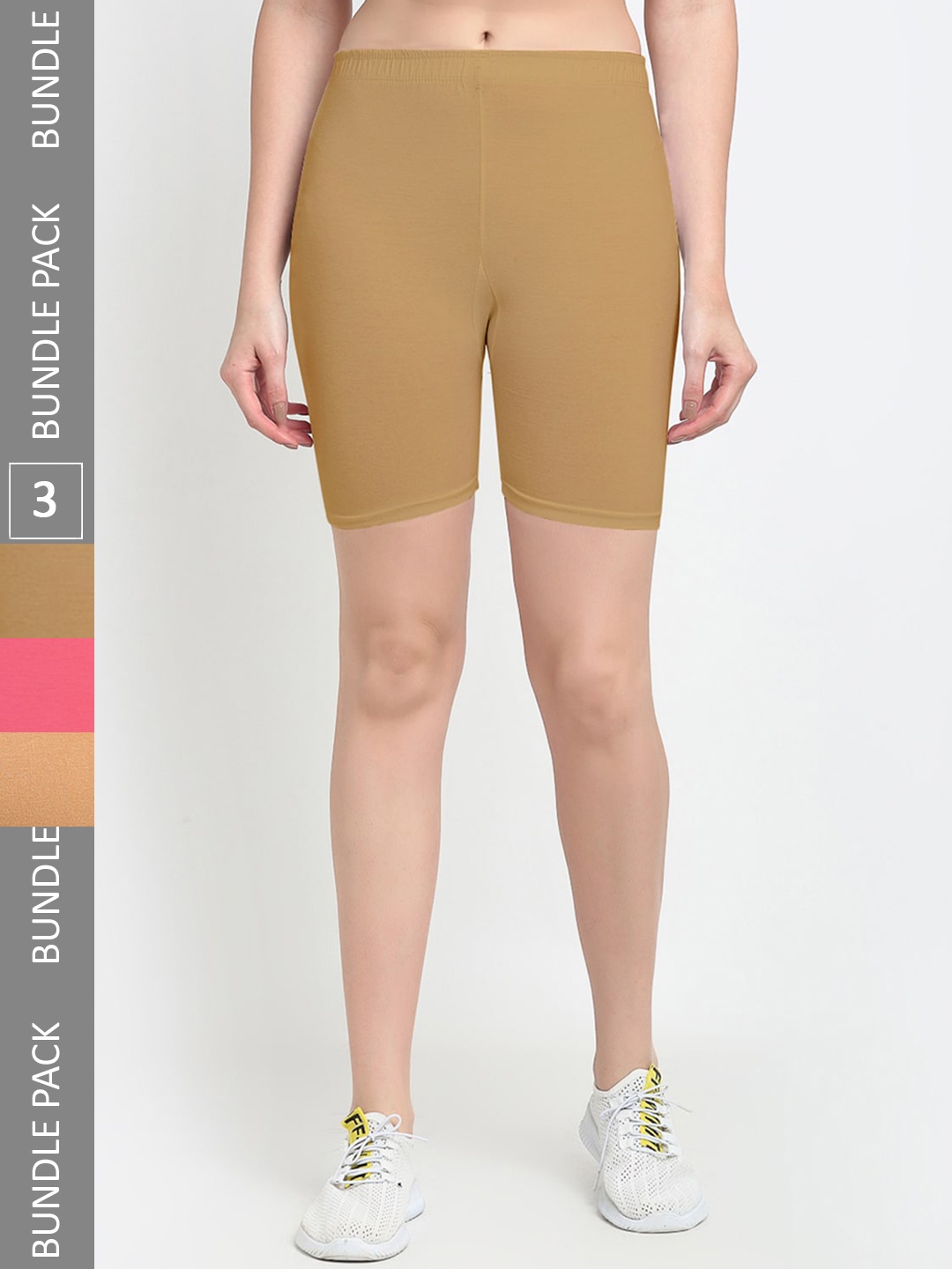 

Jinfo Women Pack Of 3 Sports Shorts, Beige