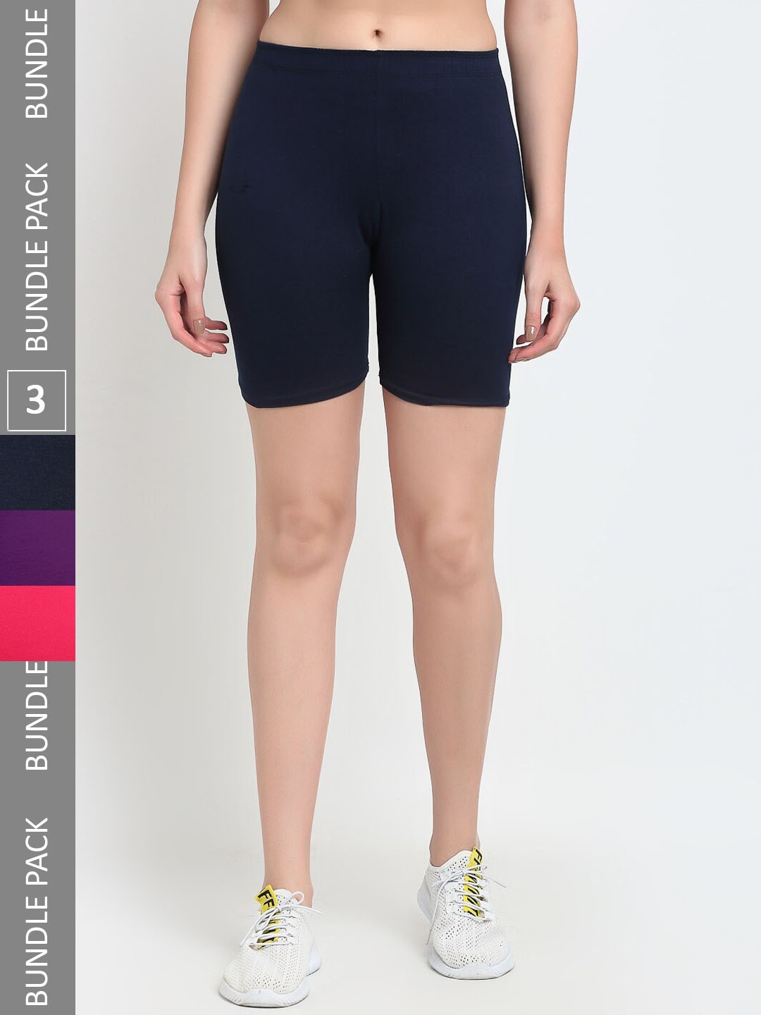 Jinfo Women Pack Of 3 Mid-Rise Sports Shorts, Pink