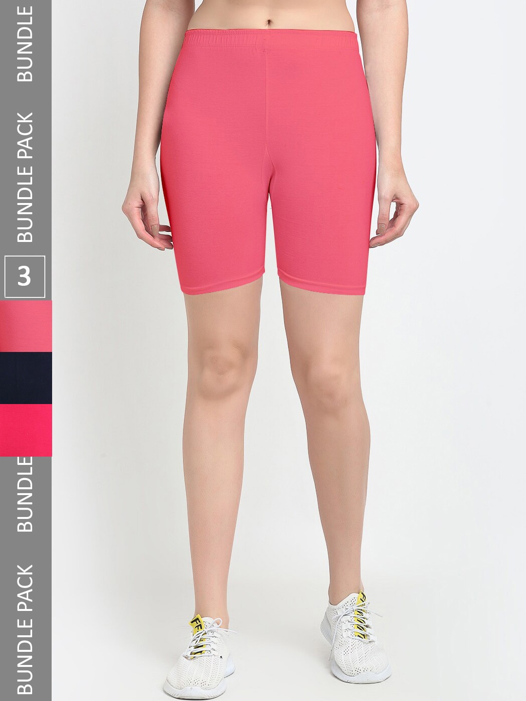 

Jinfo Women Pack Of 3 Mid-Rise Sports Shorts, Pink