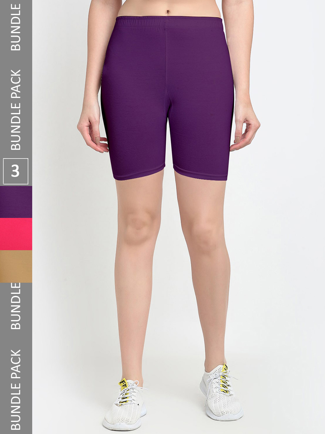 

Jinfo Women Pack Of 3 Mid-Rise Sports Shorts, Pink