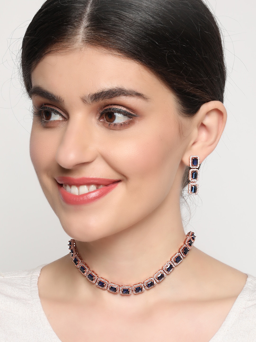 

Anouk Rose Gold-Toned & Blue Gold-Plated AD-Studded Jewellery Set