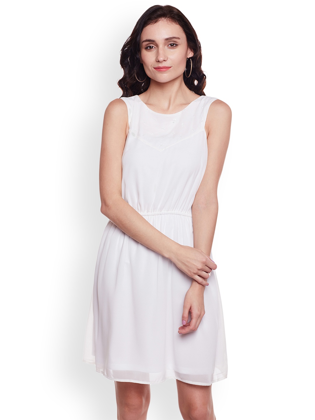 

Oxolloxo Women Off-White Solid Fit & Flare Dress