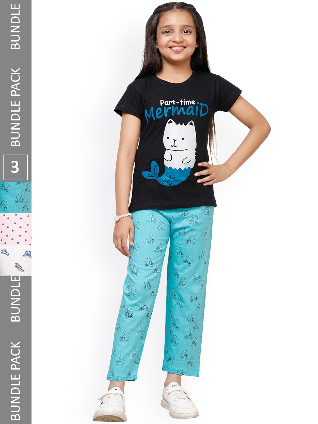 

IndiWeaves Girls Pack Of 3 Cotton Printed Lounge Pants, Blue