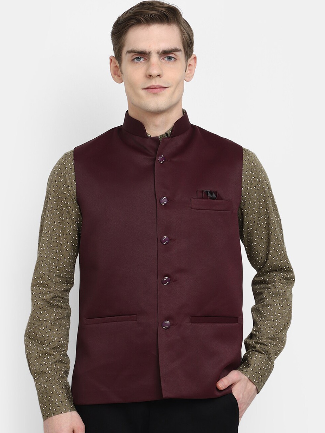 V-Mart Mandarin Collar Nehru Jacket, Maroon