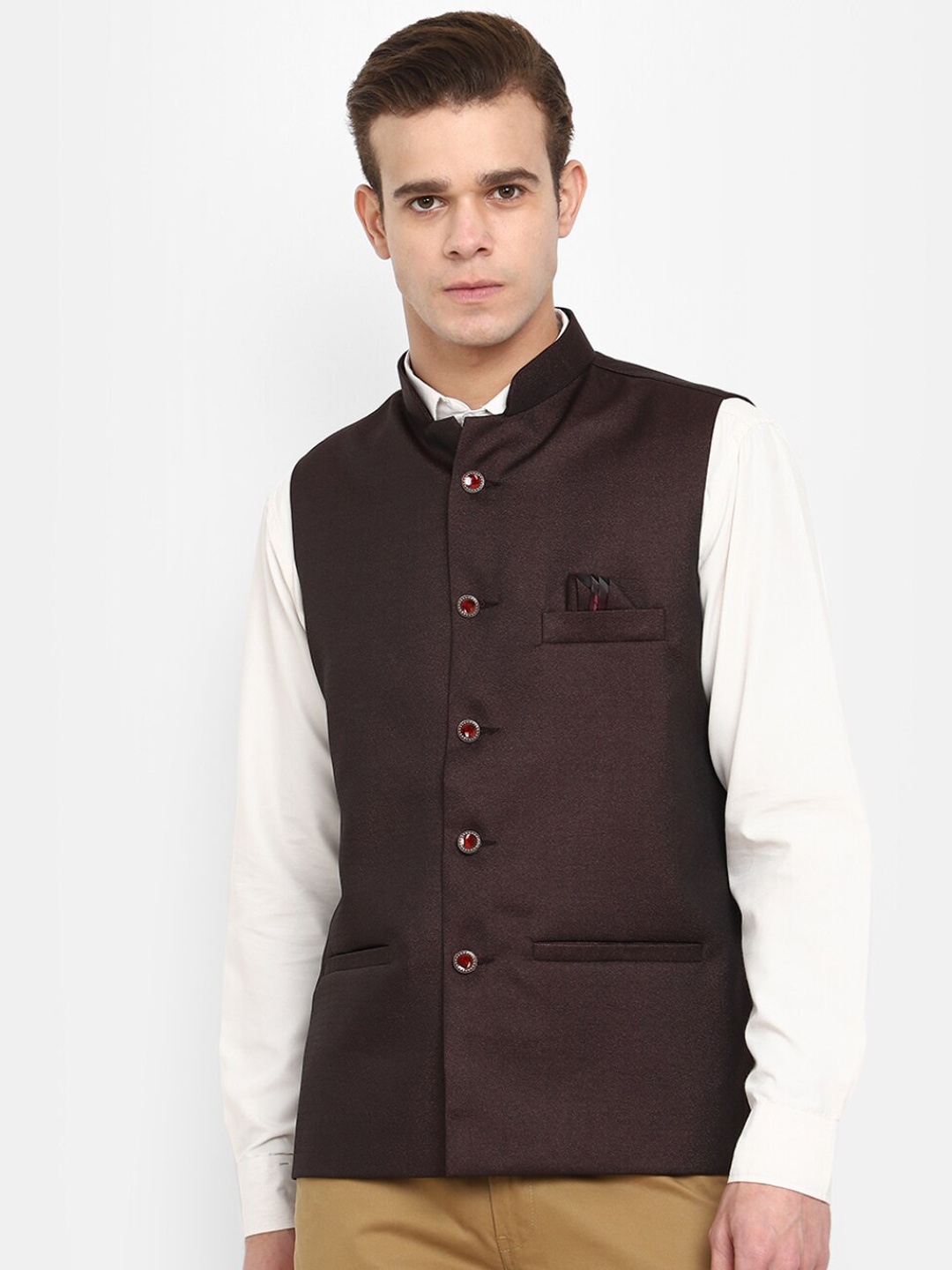 

V-Mart Mandarin Collar Nehru Jacket, Maroon