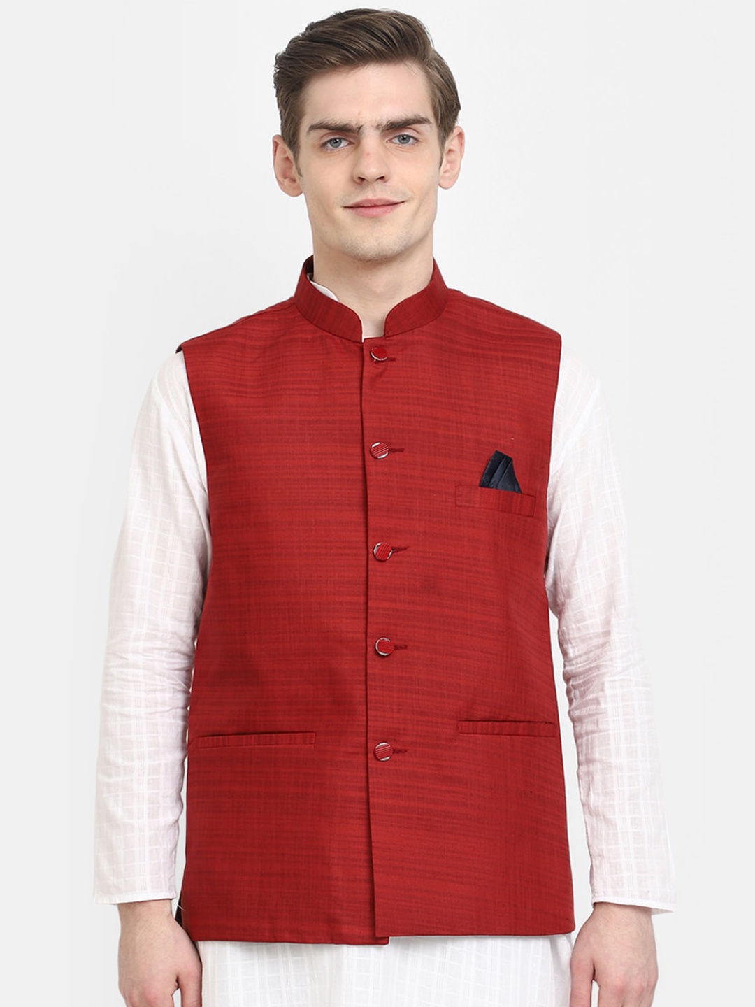 

V-Mart Men Mandarin Collar Nehru Jacket, Maroon