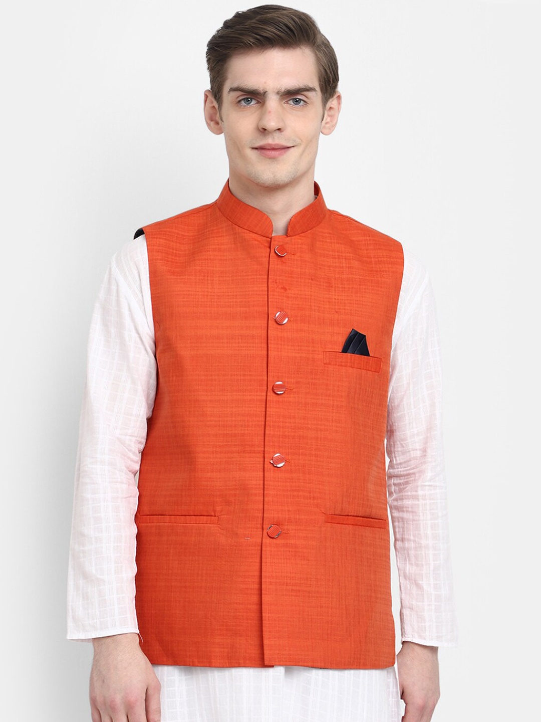 

V-Mart Mandarin Collar Nehru Jacket, Orange