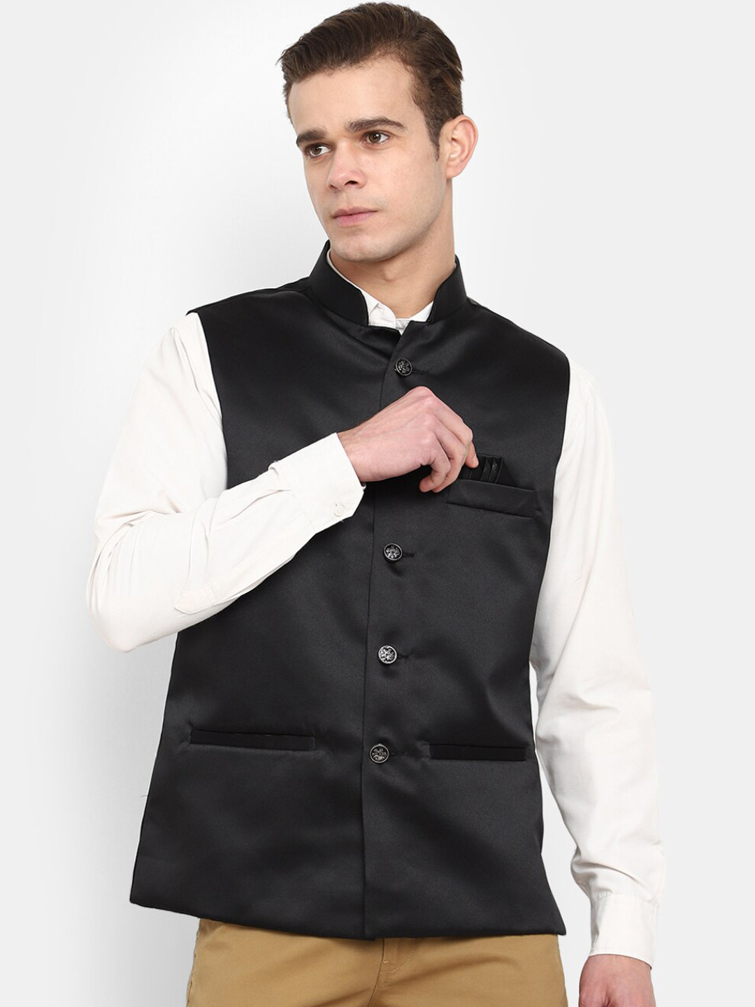 

V-Mart Mandarin Collar Nehru Jacket, Black