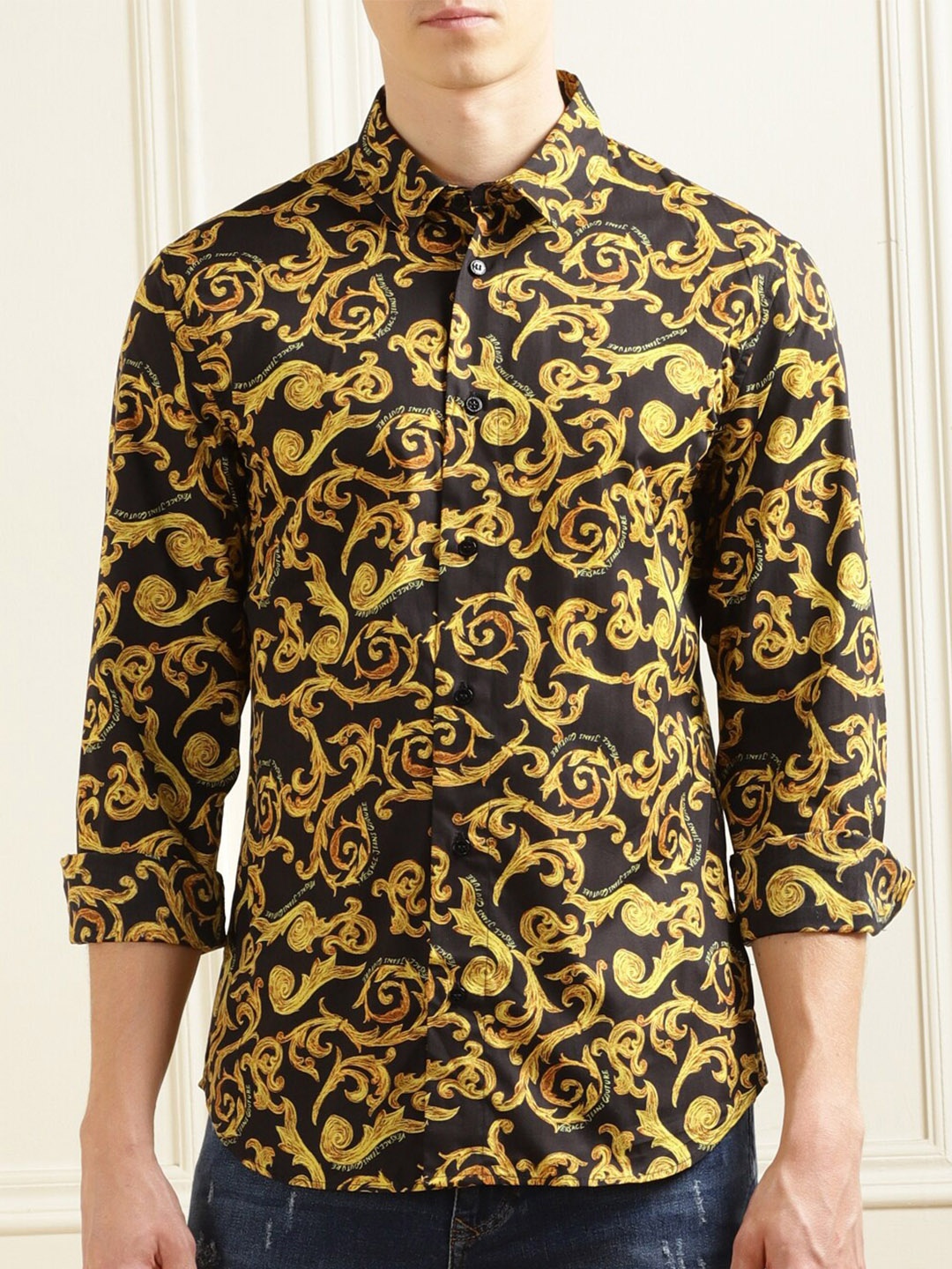 

Versace Jeans Couture Ethnic Printed Cotton Casual Shirt, Black