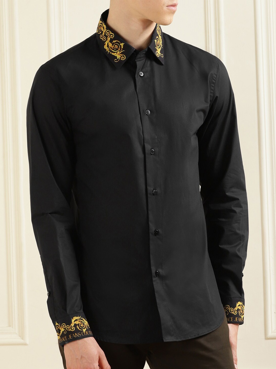 

Versace Jeans Couture Ethnic Printed Cotton Casual Shirt, Black