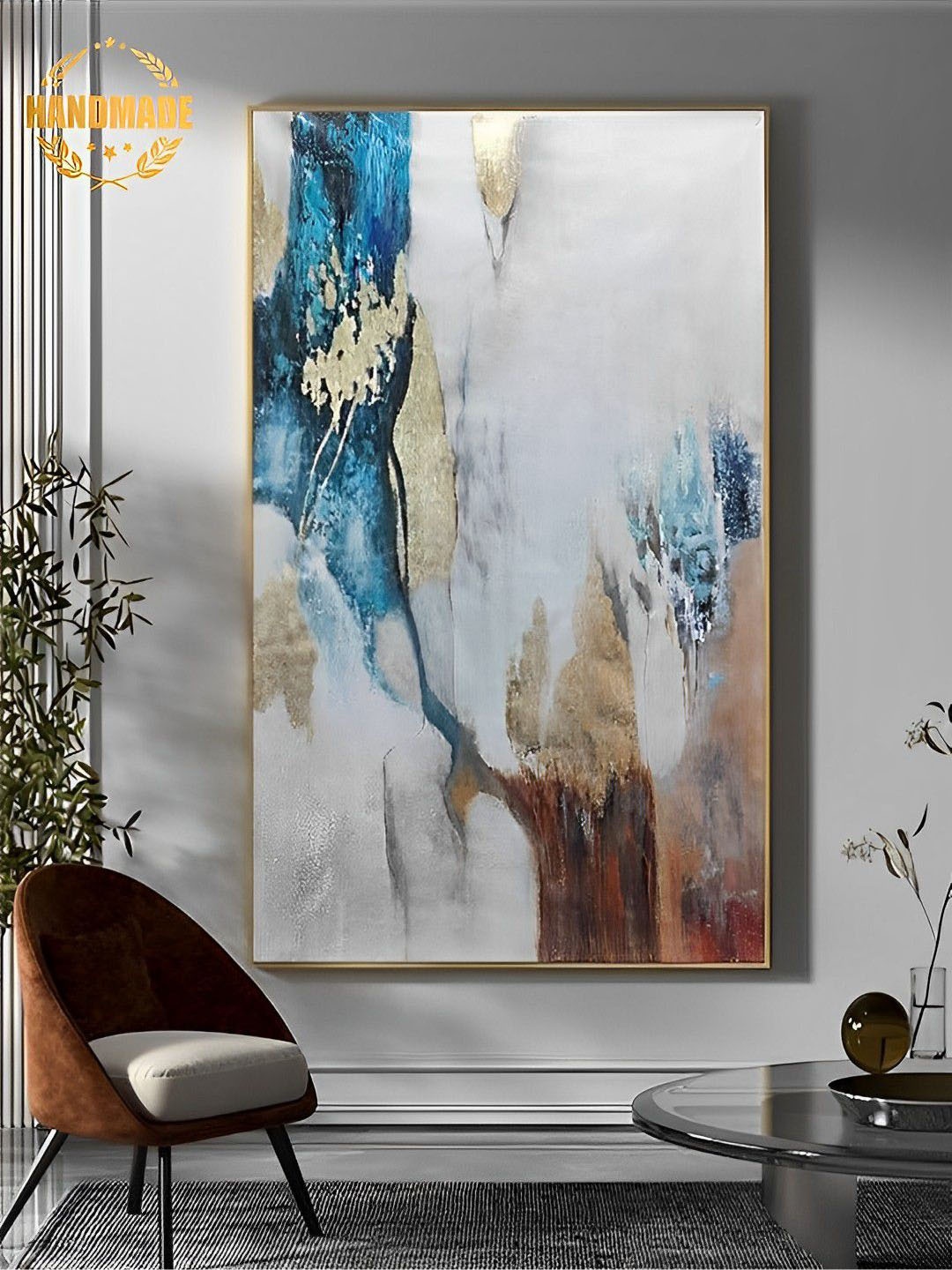

THE HANDMADE FLAIR Blue & White Abstract Painting Framed Wall Art