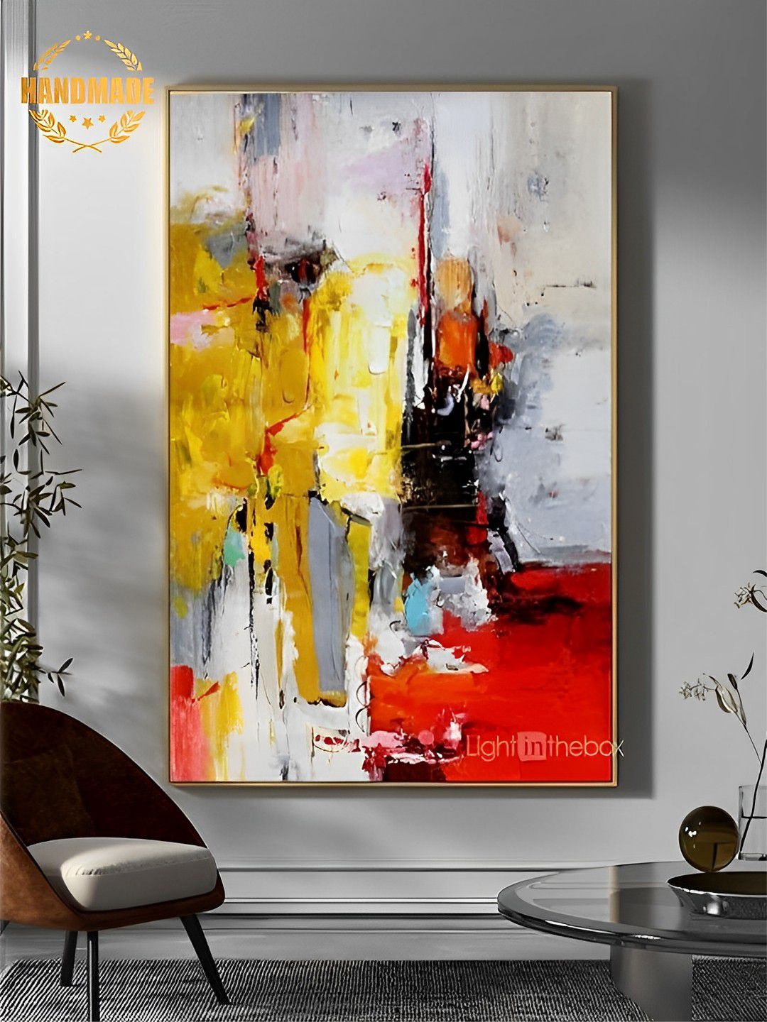 

THE HANDMADE FLAIR Yellow & White Abstract Painted Framed Wall Art