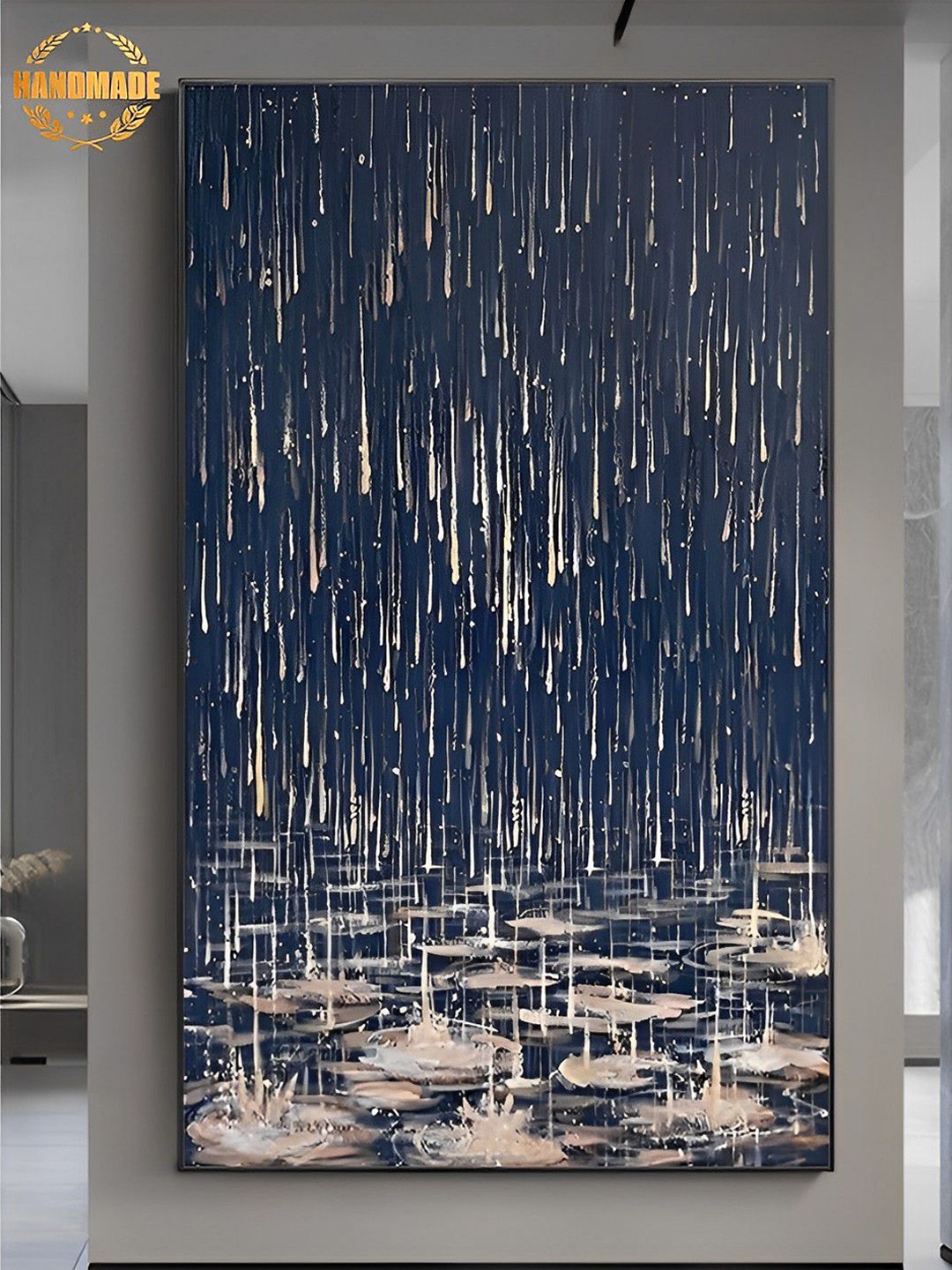 

THE HANDMADE FLAIR Blue & Beige Abstract Printed Framed Wall Art