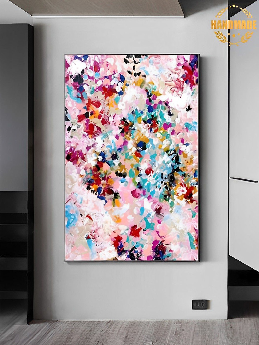 

THE HANDMADE FLAIR Pink & Blue Abstract Painted Framed Wall Art