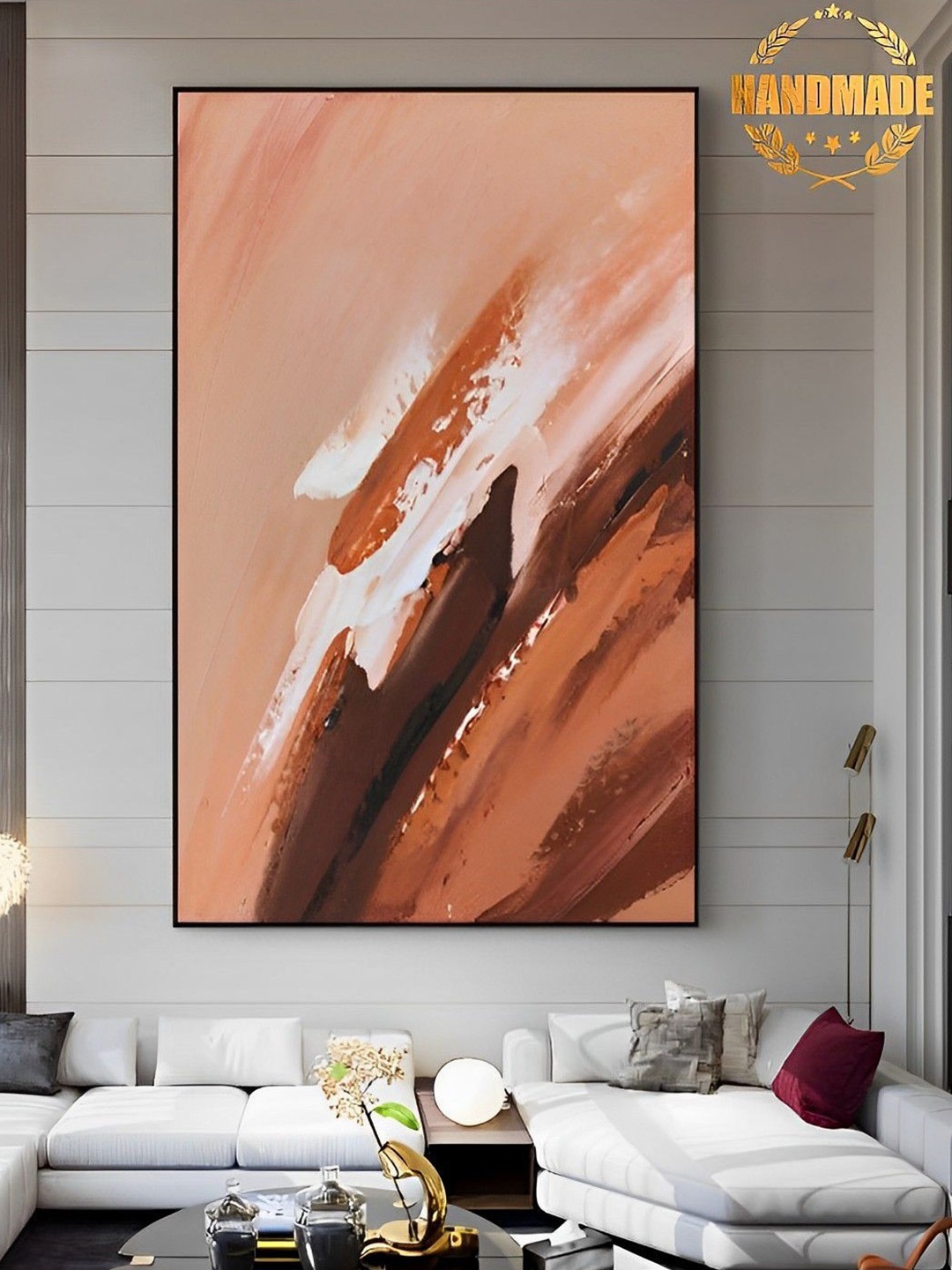 

THE HANDMADE FLAIR Brown & White Abstract Printed Framed Wall Art