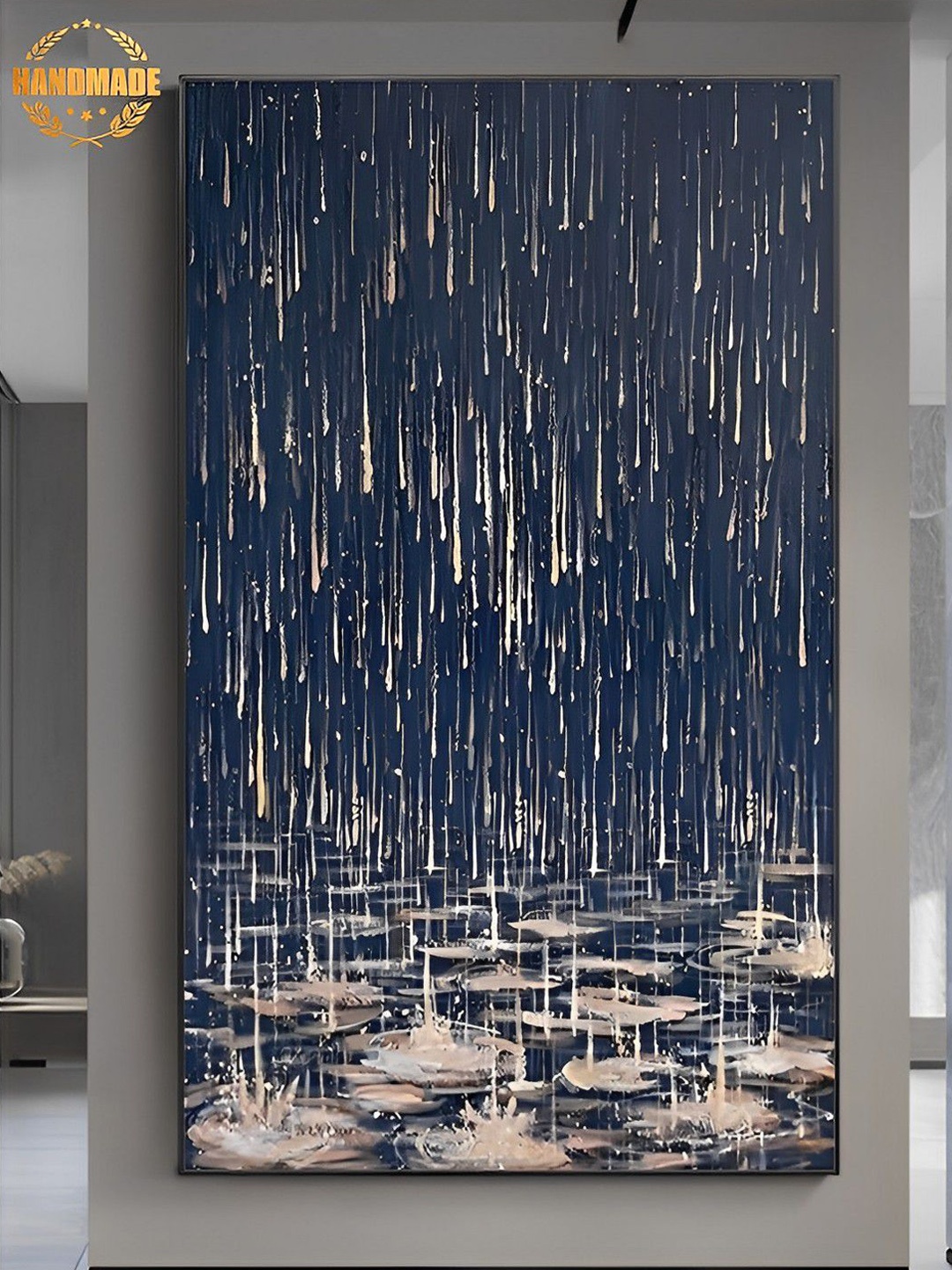 

THE HANDMADE FLAIR Blue & beige Abstract Printed Framed Wall Art
