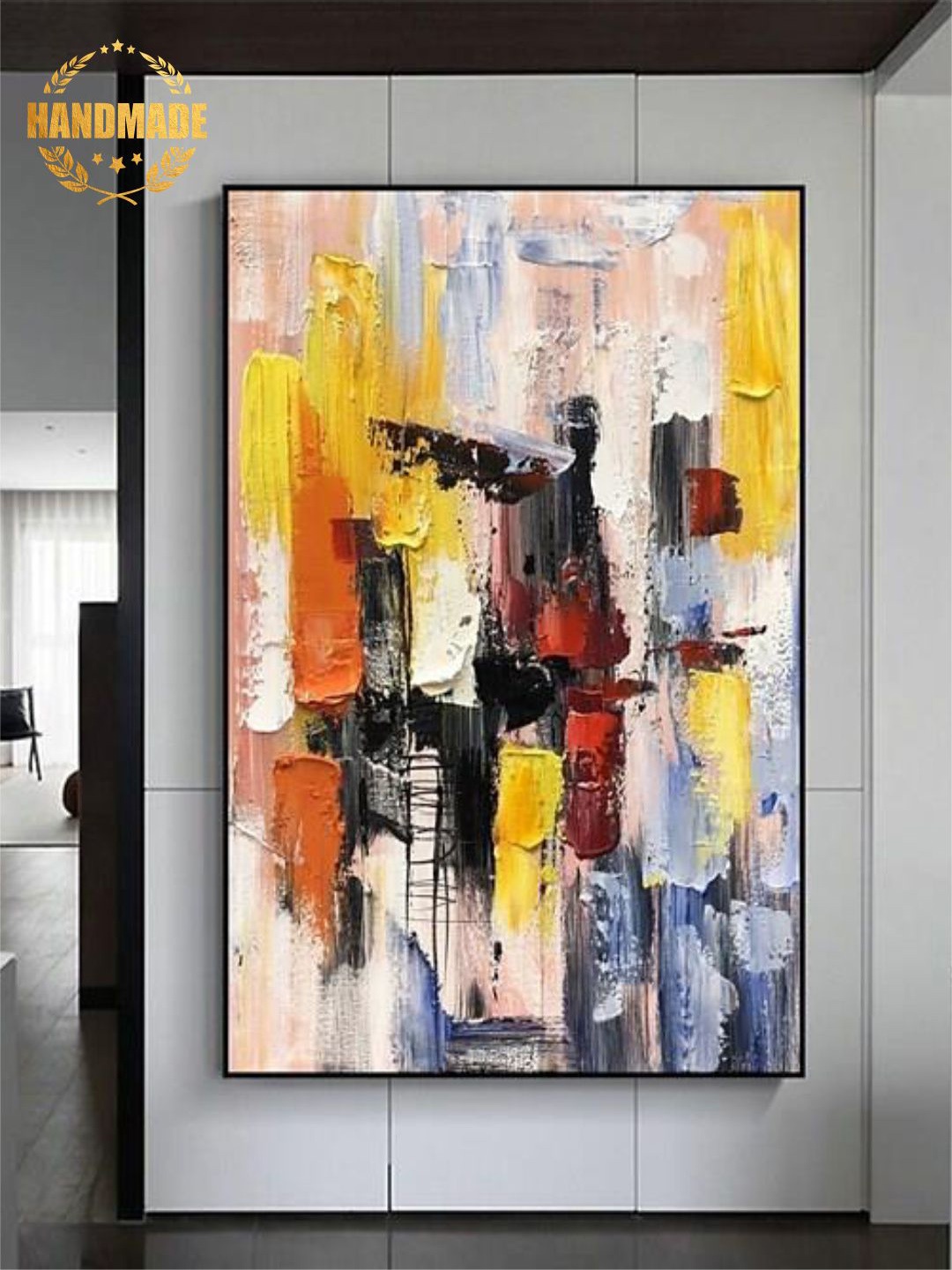 

THE HANDMADE FLAIR Multicoloured Abstract Painting Framed Wall Art, Multi