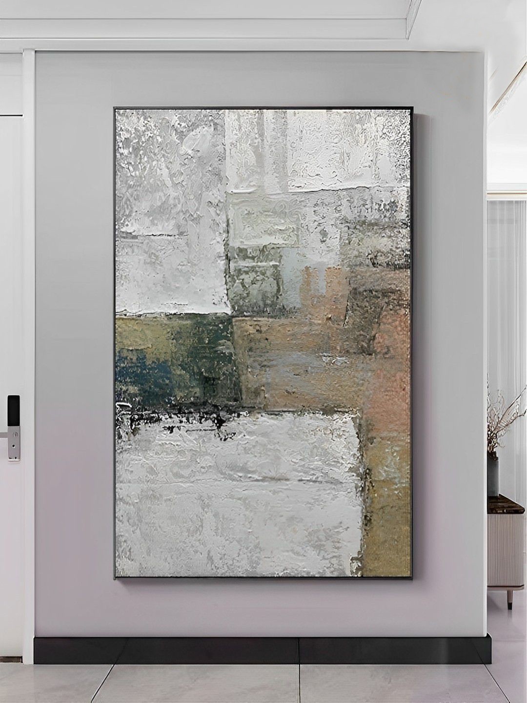 

THE HANDMADE FLAIR Green & White Abstract Painting Framed Wall Art