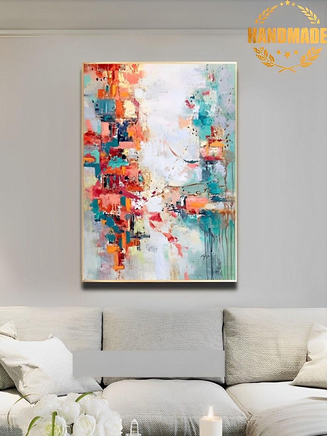 

THE HANDMADE FLAIR Orange & White Abstract Printed Framed Wall Art