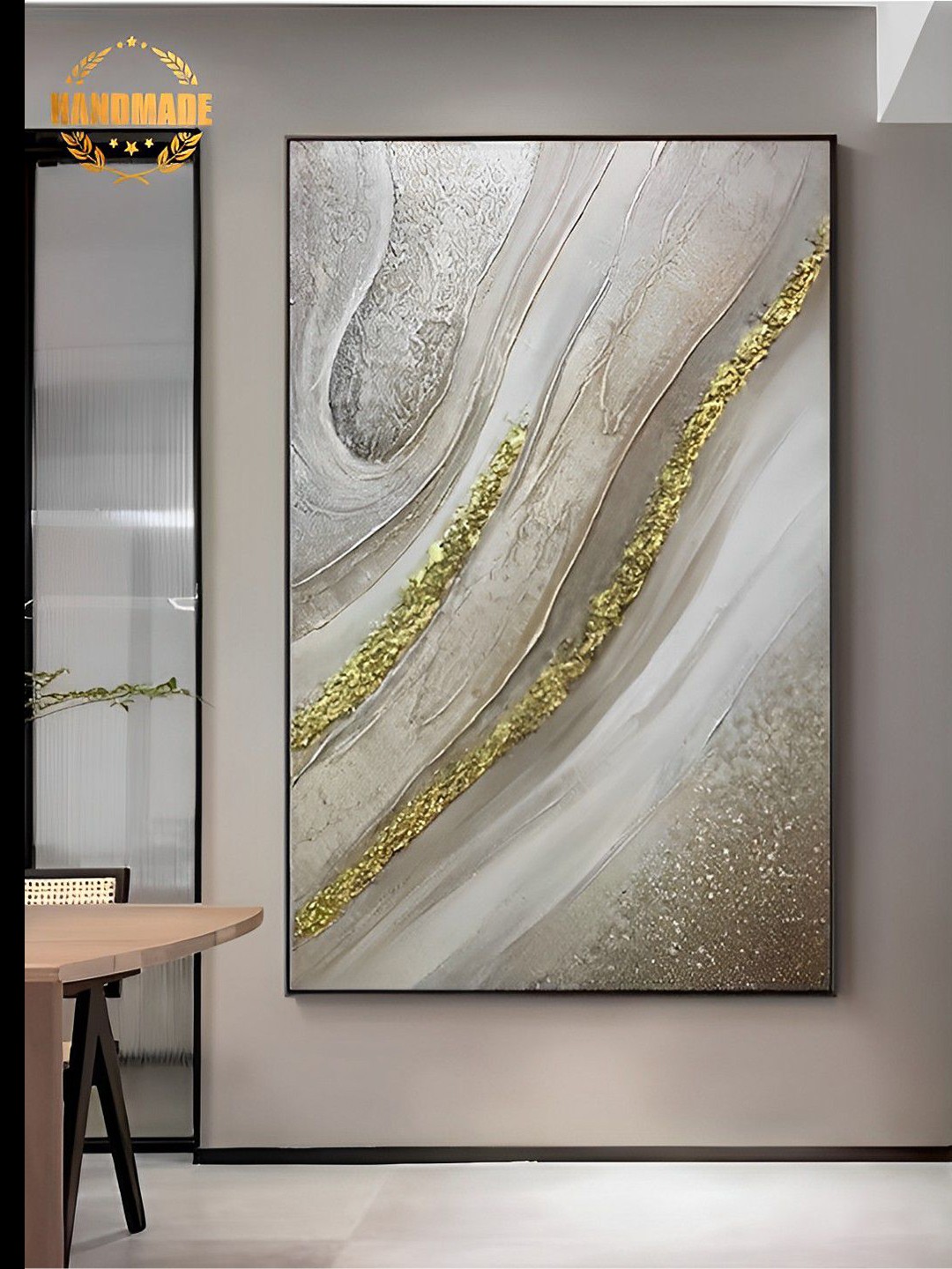 

THE HANDMADE FLAIR Olive & Grey Abstract Painting Framed Wall Art