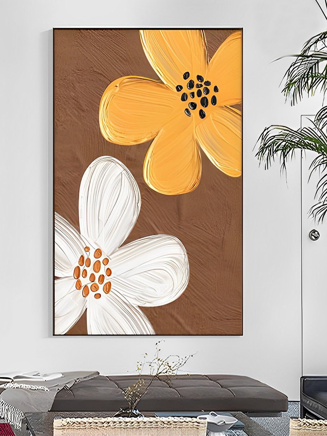 

THE HANDMADE FLAIR Brown & White Abstract Painting Framed Wall Art